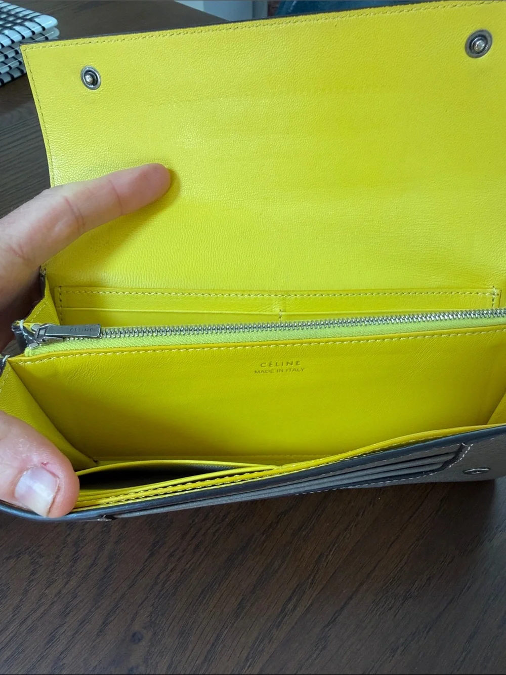 Celine Grayish Taupe/Yellow Leather Continental Wallet